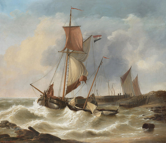 Boats in a stiff breeze, vintage artwork by Charles Louis Verboeckhoven, A3 (16x12") Poster Print