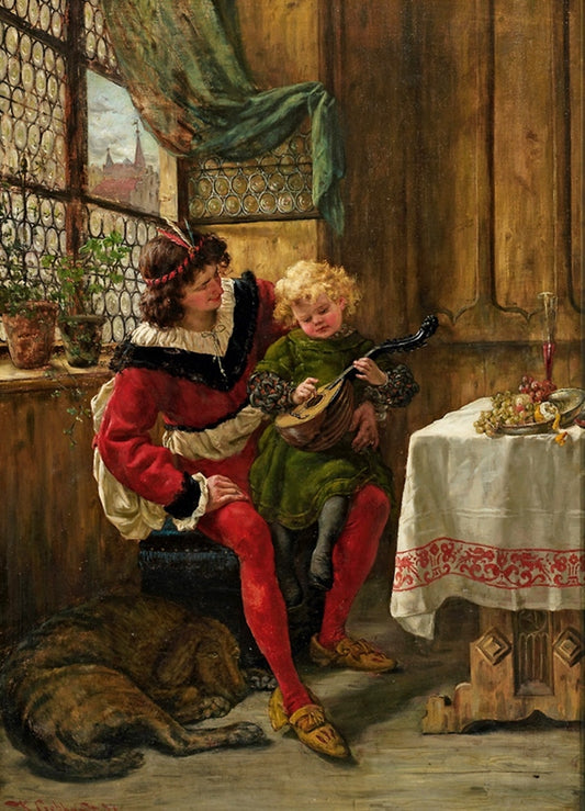 The little mandolin player, vintage artwork by Karl Gebhardt, 12x8" (A4) Poster