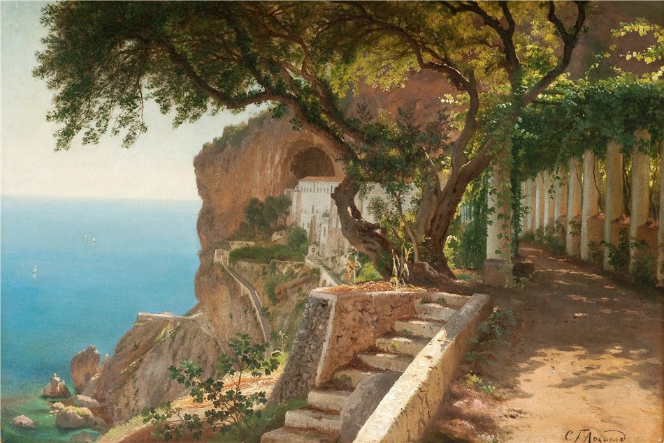 Pergola in Amalfi, vintage artwork by Carl Frederik Aagaard, 12x8" (A4) Poster