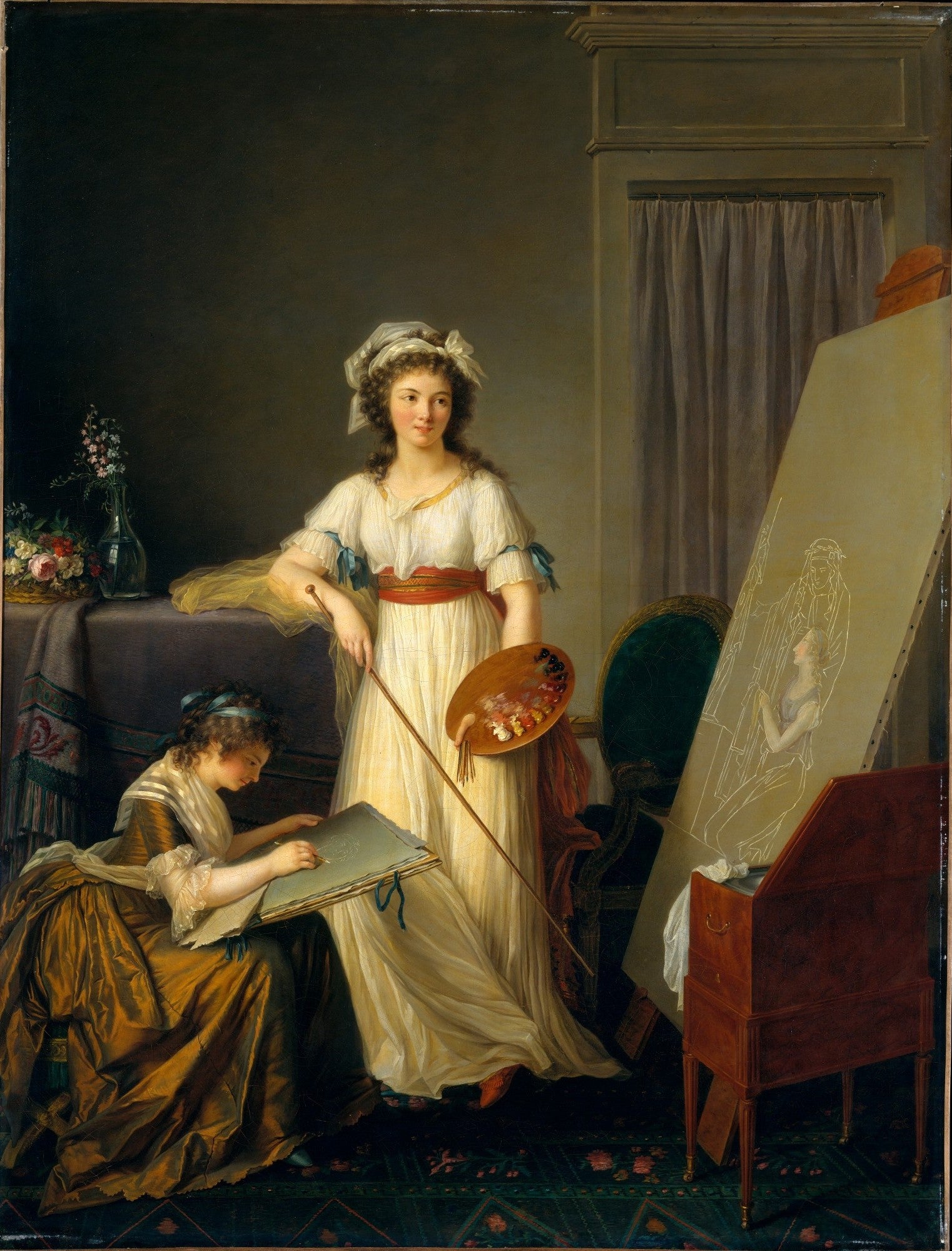 The Interior of an Atelier of a Woman Painter, vintage artwork by Marie-Victoire Lemoine, 12x8" (A4) Poster
