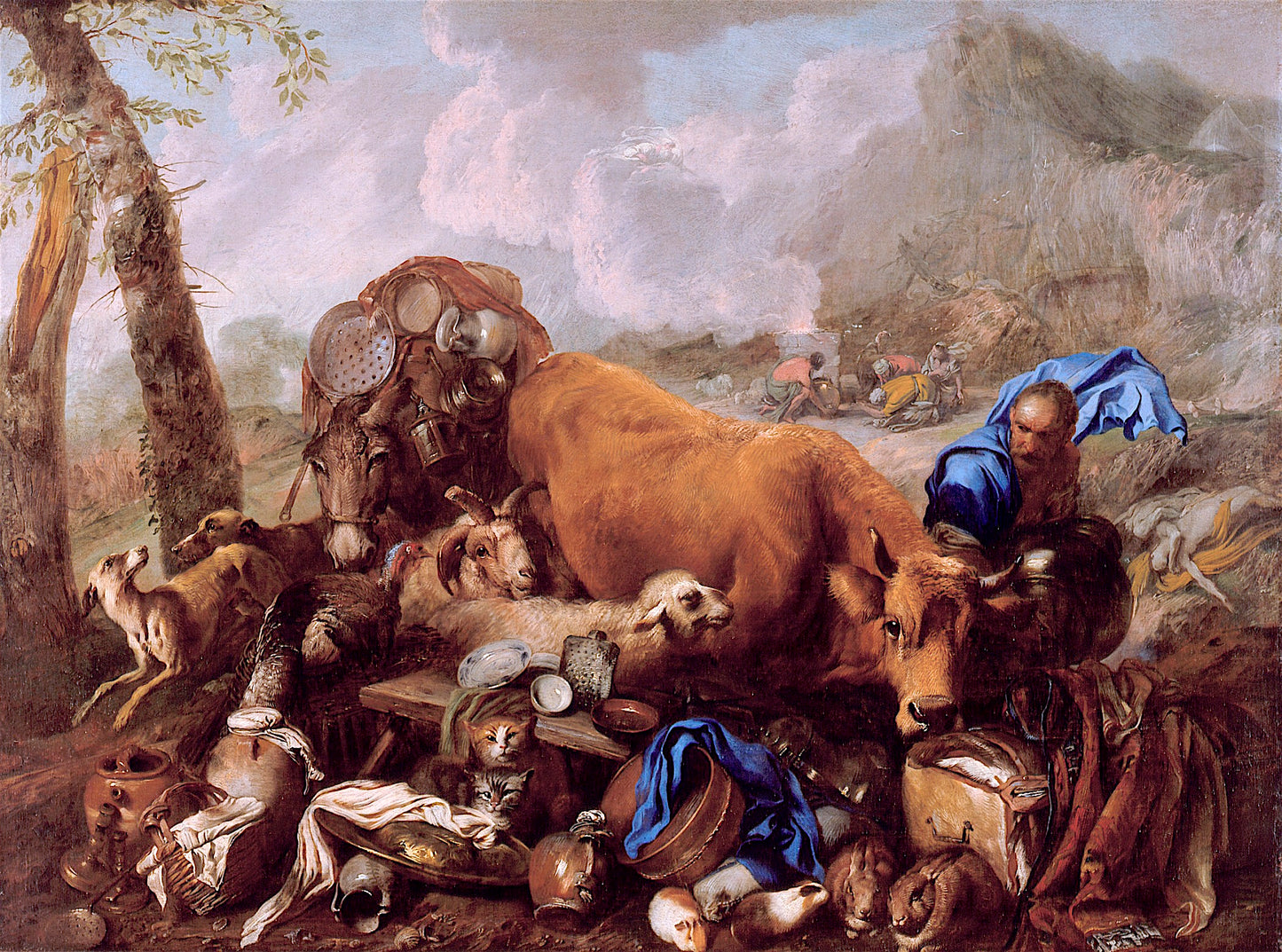 Noah's Sacrifice after the Deluge, vintage artwork by Giovanni Castiglione, 12x8" (A4) Poster