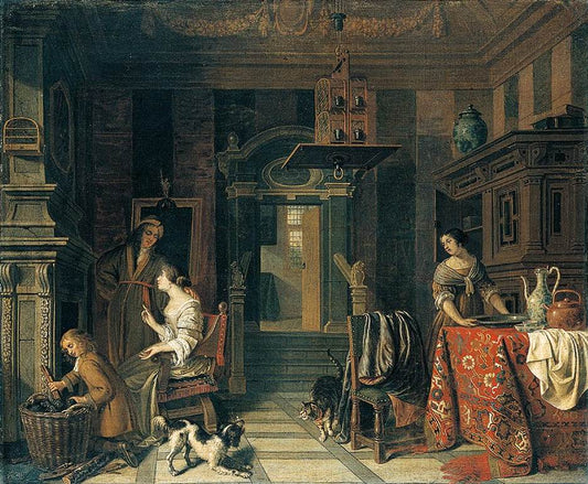 Interior of a Townhouse, vintage artwork by Cornelis de Man, 12x8" (A4) Poster