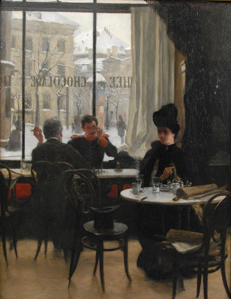 At the Cafe, vintage artwork by Robert Koehler, 12x8" (A4) Poster
