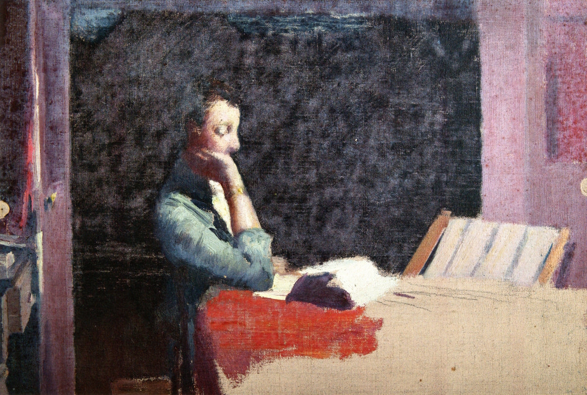 Sketch of Caroline Reading at a Table, vintage artwork by William Blair Bruce, 12x8" (A4) Poster