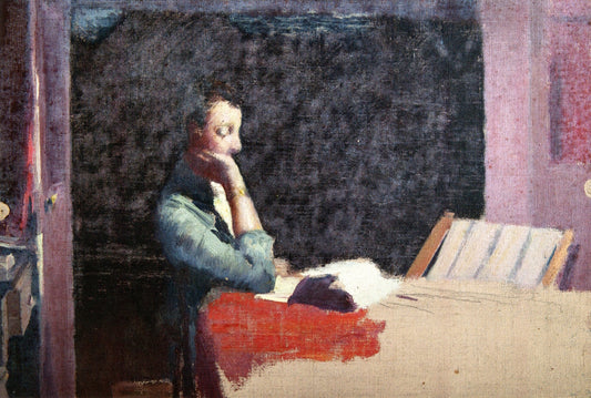 Sketch of Caroline Reading at a Table, vintage artwork by William Blair Bruce, 12x8" (A4) Poster