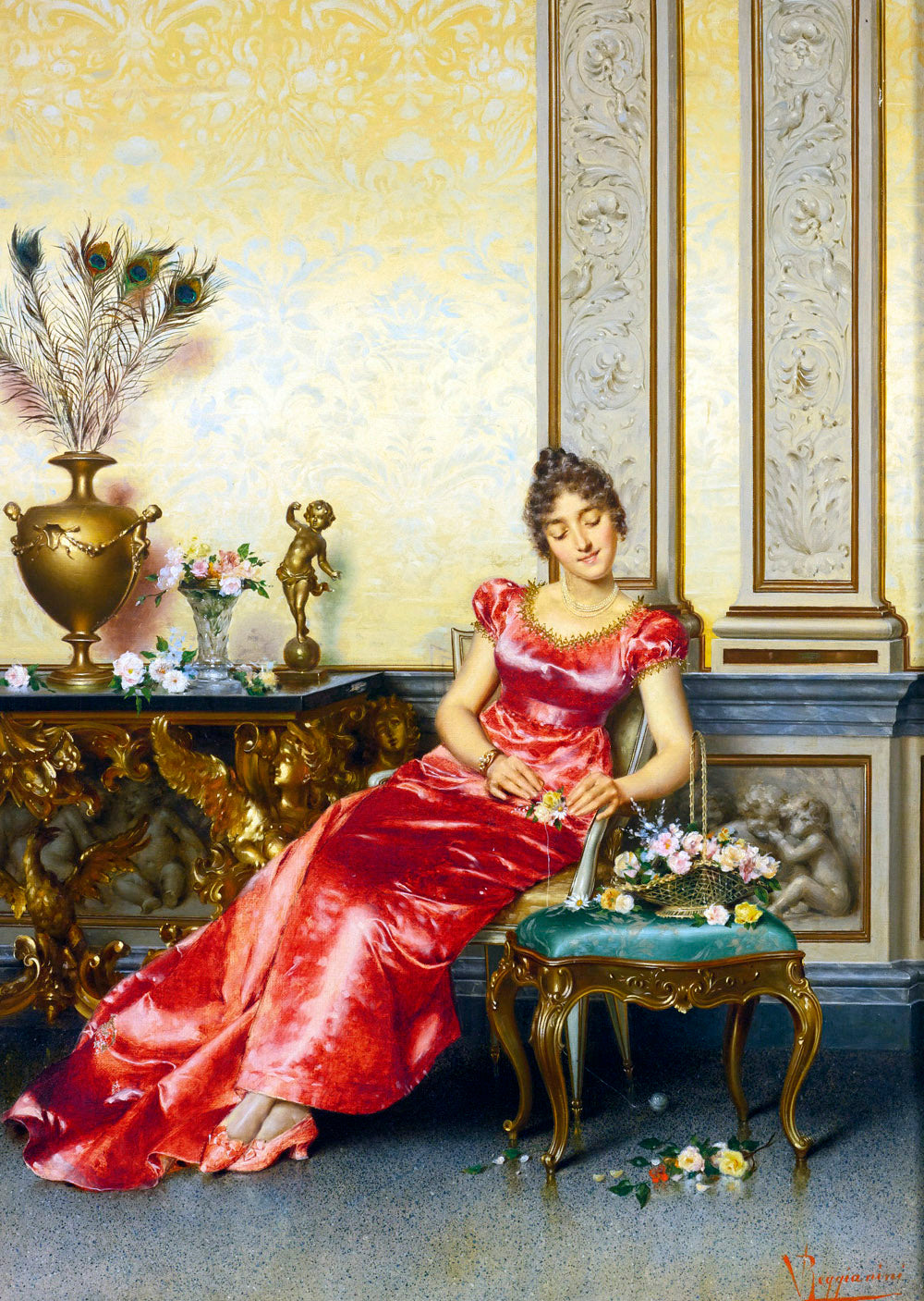 The Basket of Flowers by Vittorio Reggianini,A3(16x12")Poster