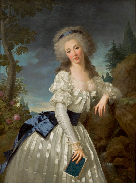 Portrait of a Lady with a Book, Next to a River Source, vintage artwork by Antoine Vestier, 12x8" (A4) Poster