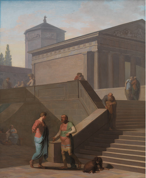 Pamphilius and His Servant Davus (from Terence's "Andrea"), vintage artwork by Nicolai Abraham Abildgaard, 12x8" (A4) Poster