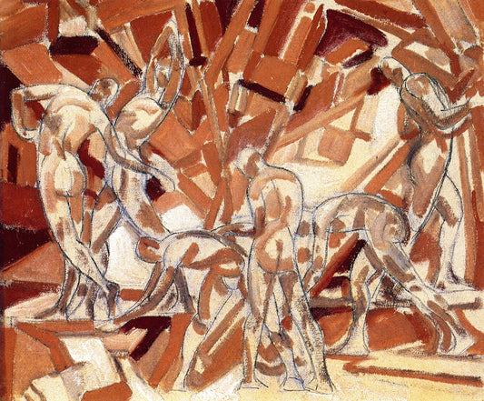 Tan and Brown Figure Composition, vintage artwork by Albert Henry Krehbiel, 12x8" (A4) Poster