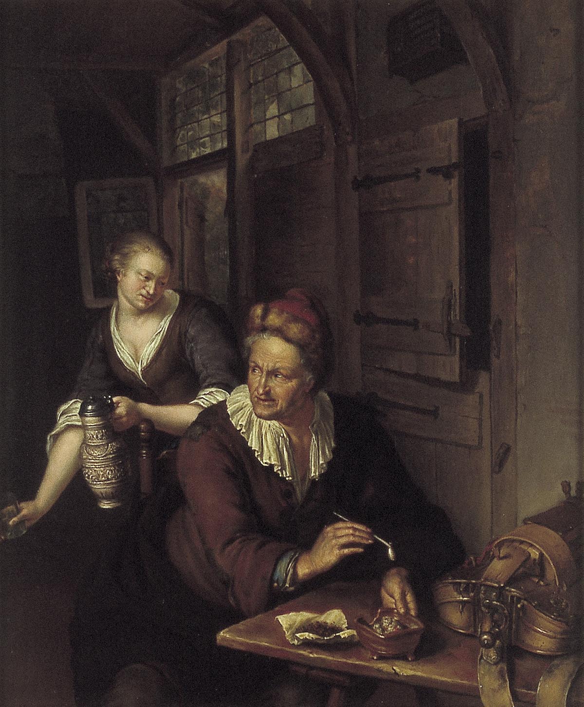 Interior with a Man and a Woman, vintage artwork by Willem van Mieris, 12x8" (A4) Poster