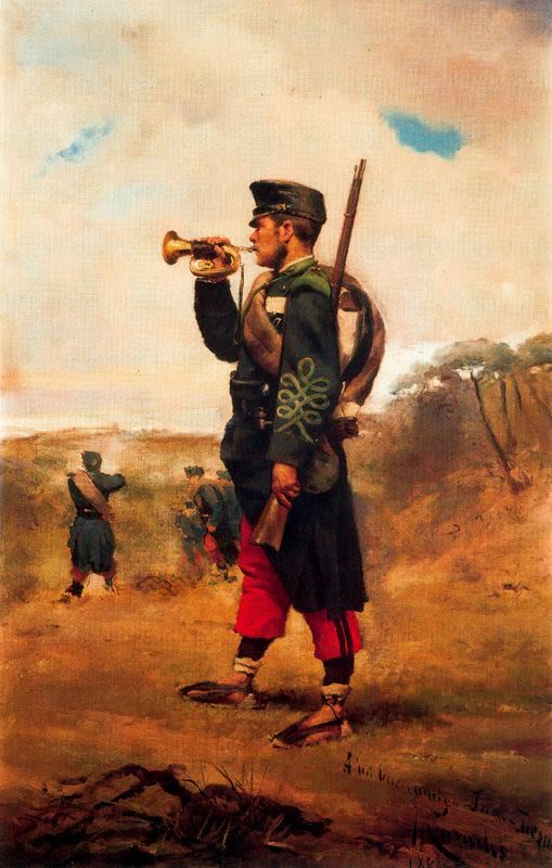 Hunter with a Horn, vintage artwork by Josep Cusachs, 12x8" (A4) Poster