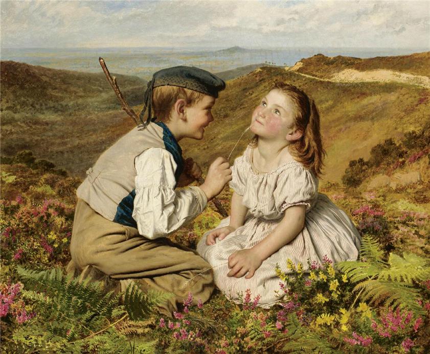 Touch and Go, to Laugh or No, vintage artwork by Sophie Gengembre Anderson, 12x8" (A4) Poster