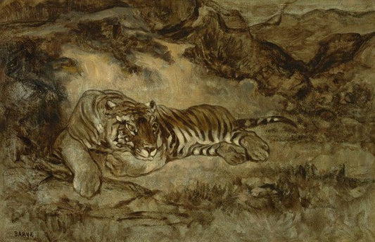 Tiger at Rest, vintage artwork by Antoine-Louis Barye, A3 (16x12") Poster Print