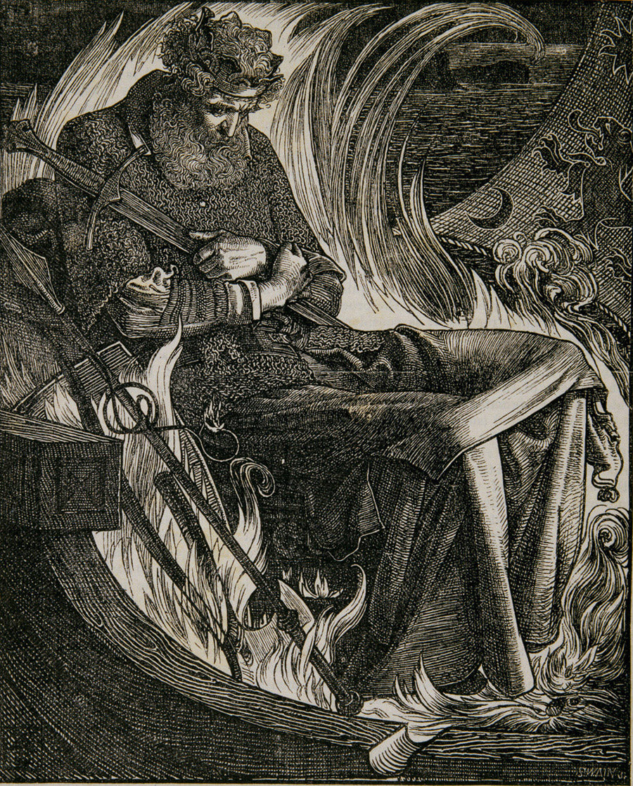 The Death of King Warwulf, vintage artwork by Anthony Frederick Sandys, 12x8" (A4) Poster