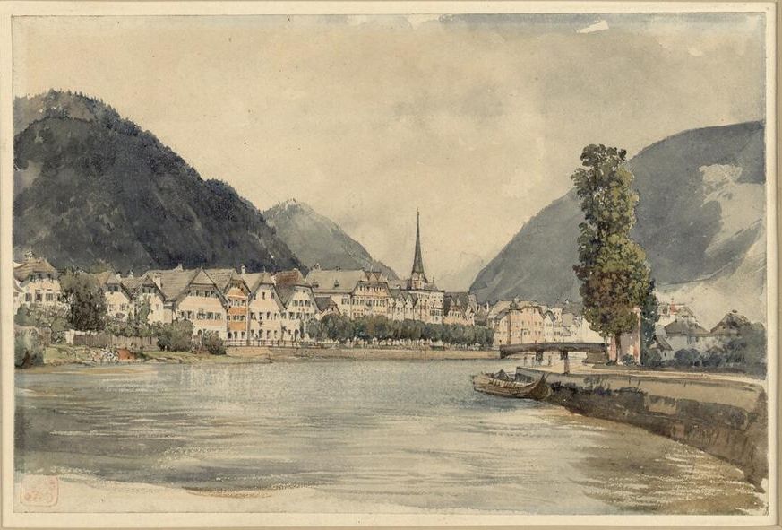 Ischl mit Kirche, vintage artwork by Rudolf von Alt, A3 (16x12") Poster Print
