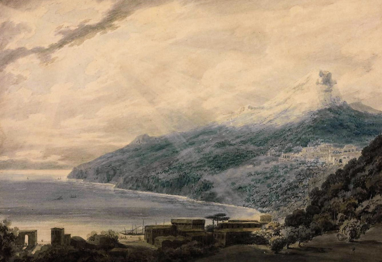 The Gulf of Salerno, vintage artwork by John Robert Cozens, 12x8" (A4) Poster