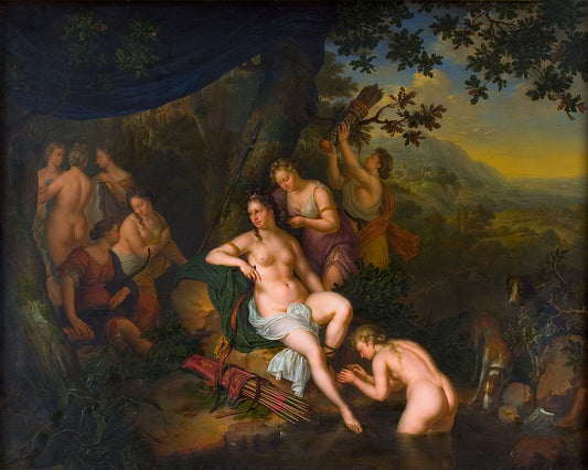 Diana and Her Nymphs, vintage artwork by Willem van Mieris, 12x8" (A4) Poster