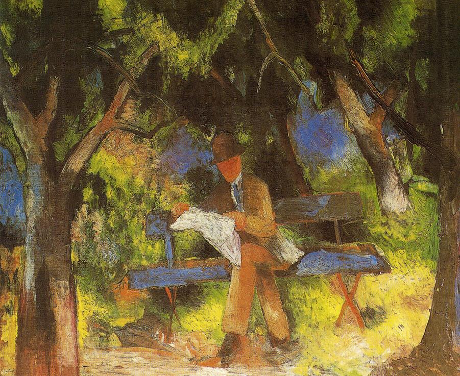 Man Reading in a Park, vintage artwork by August Macke, 12x8" (A4) Poster