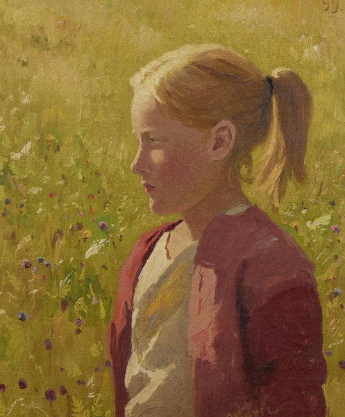 Portrait of Marie Lyngstad Aged 8, vintage artwork by Hans Dahl, 12x8" (A4) Poster
