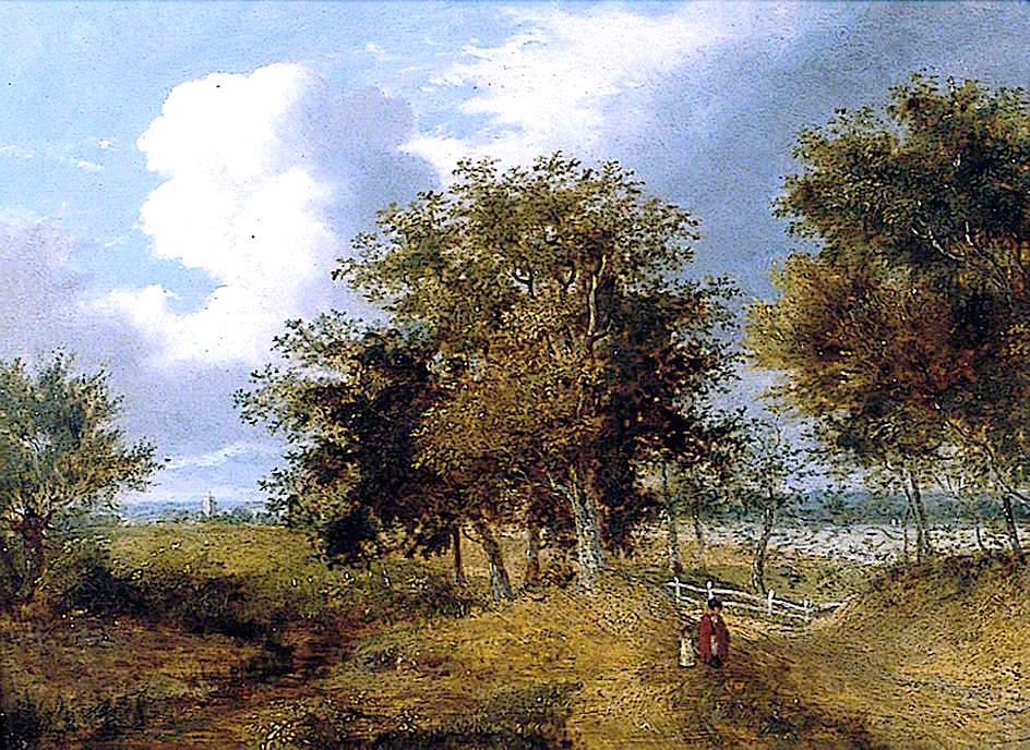 Landscape with a Church in the Distance and Figure in a Red Shawl, vintage artwork by Samuel David Colkett, A3 (16x12") Poster Print