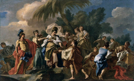 Achilles among the Daughters of Lycomedes, vintage artwork by Francesco de Mura, 12x8" (A4) Poster
