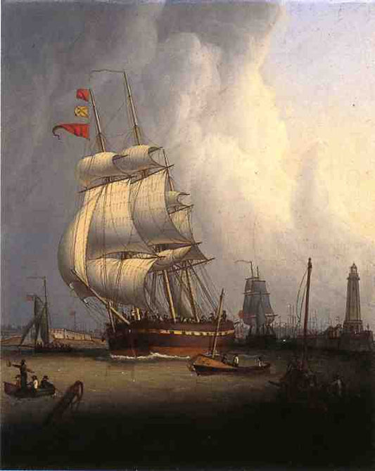 Ships Leaving Boston Harbor, vintage artwork by Robert Salmon, 12x8" (A4) Poster
