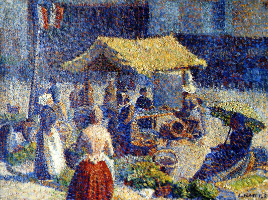 Market in Pontoise, vintage artwork by Louis Hayet, 12x8" (A4) Poster