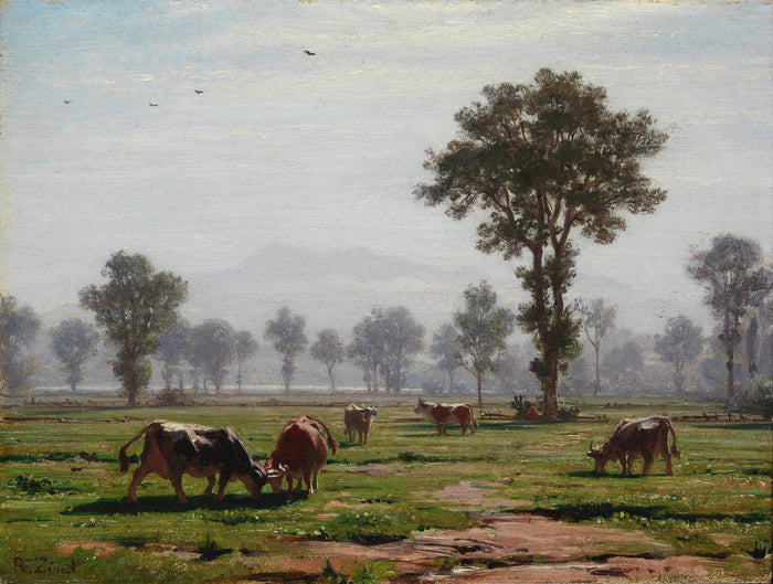 Landscape with grazing cows, near Lucerne, vintage artwork by Robert Zünd, 12x8" (A4) Poster