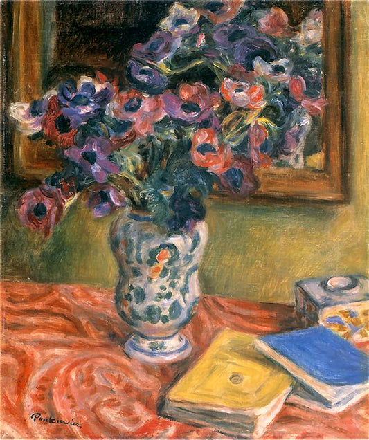 Anemones and books, vintage artwork by Jozef Pankiewicz, 12x8" (A4) Poster