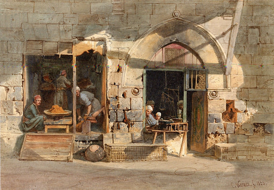The Spice Market, Cairo, vintage artwork by Carl Friedrich Heinrich Werner, A3 (16x12") Poster Print