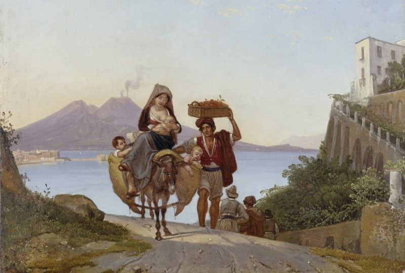 The Gulf of Naples with a Fruit Trader, vintage artwork by Franz Ludwig Catel, 12x8" (A4) Poster