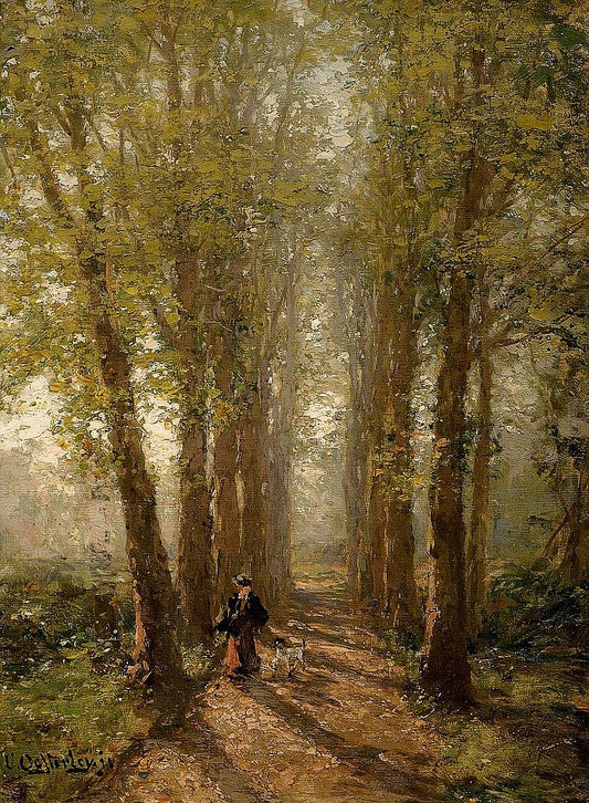 A Walk in an Autumn Landscape, vintage artwork by Karl August Heinrich Ferdinand Oesterley, Jr., 12x8" (A4) Poster