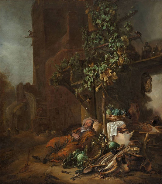 Tobit, asleep under a Vine, vintage artwork by Jan Baptist Weenix, 12x8" (A4) Poster