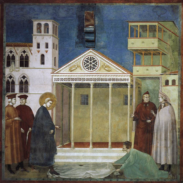 Legend of St Francis: 1. Homage of a Simple Man (Upper Church, San Francesco, Assisi), vintage artwork by Giotto, A3 (16x12