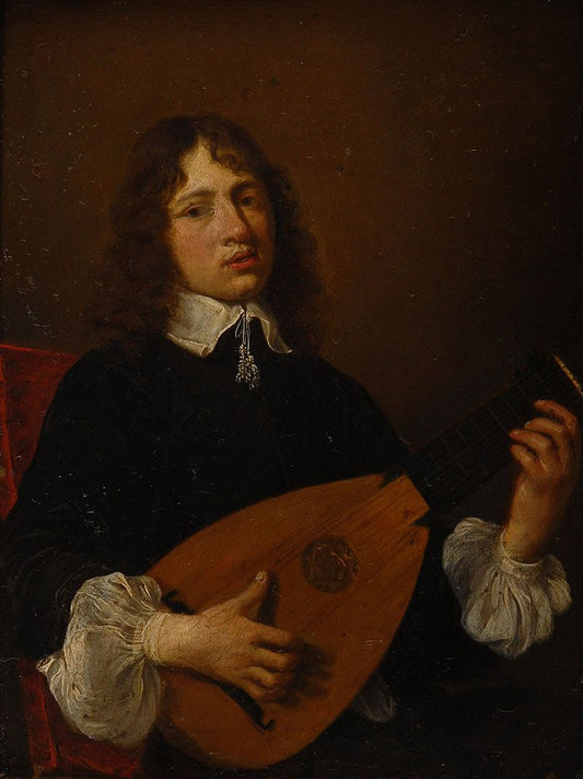 Lute Player, vintage artwork by Attributed to Frans van Mieris the Elder, 12x8" (A4) Poster