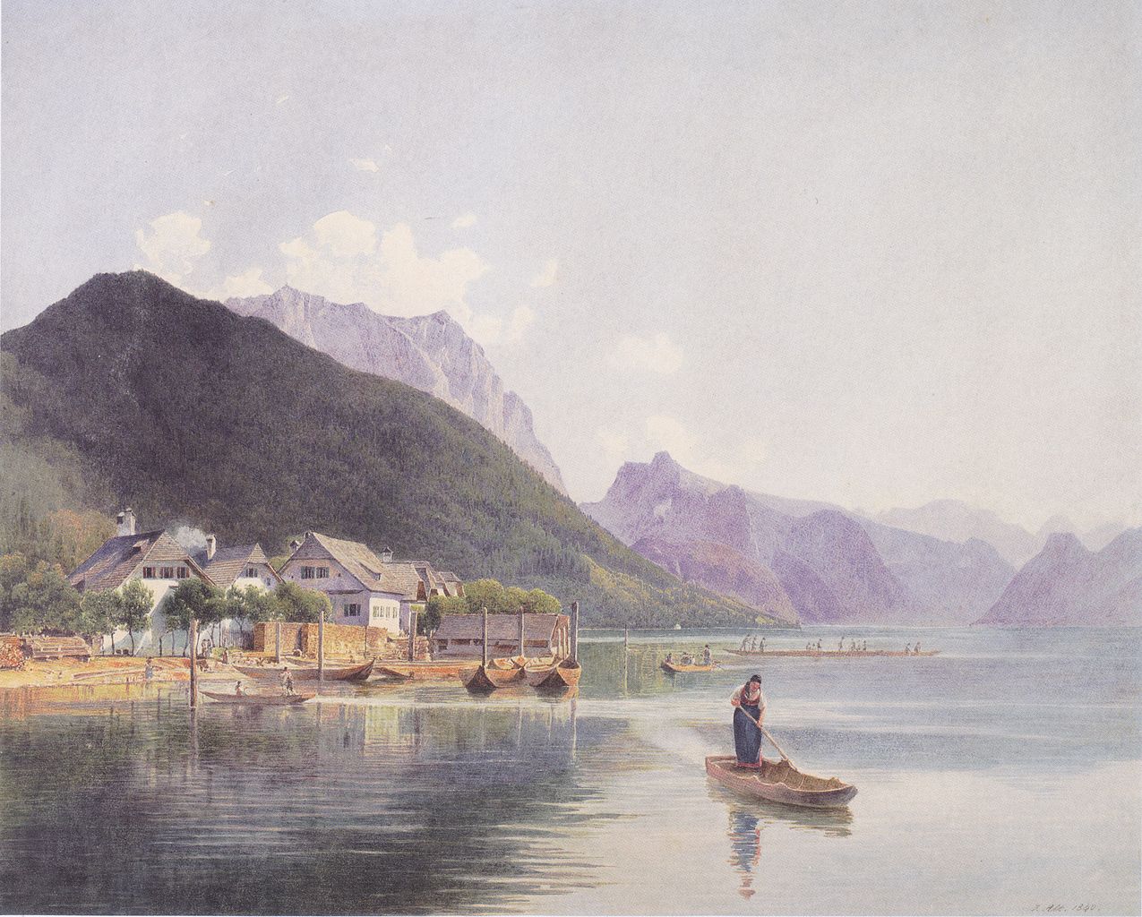 The Traunsee, vintage artwork by Rudolf von Alt, A3 (16x12") Poster Print