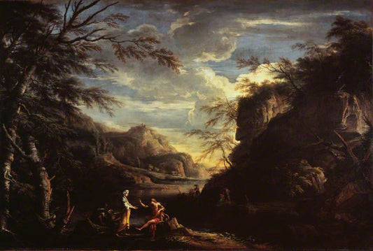 Landscape with Apollo and the Cumaean Sybil, vintage artwork by Salvator Rosa, 12x8" (A4) Poster