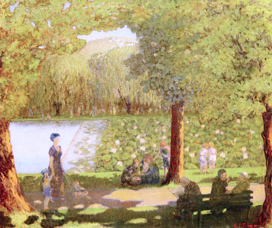 Summer Stroll in Echo Park, Los Angeles, vintage artwork by Everett Lloyd Bryant, 12x8" (A4) Poster