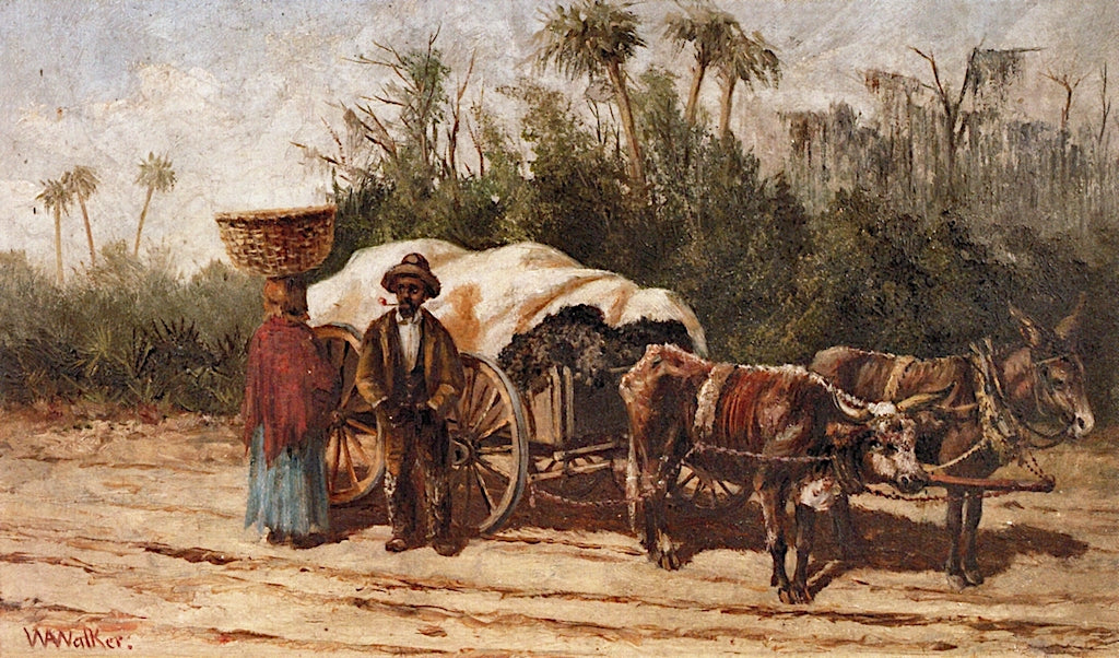 Couple with Ox Cart, vintage artwork by William Aiken Walker, 12x8" (A4) Poster