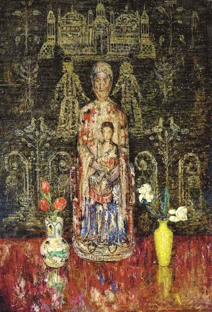 Still Life With Sculpture of Mother And Child, vintage artwork by Henry Golden Dearth, 12x8" (A4) Poster