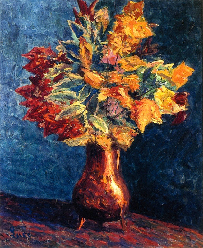 Bouquet of Autumn Leaves in a Copper Pitcher, vintage artwork by Maximilien Luce, 12x8" (A4) Poster