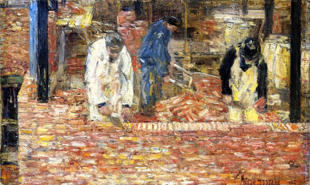 The Bricklayers, vintage artwork by Childe Hassam, 12x8" (A4) Poster