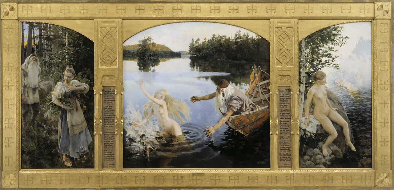 Aino Myth, Triptych, vintage artwork by Akseli Gallen-Kallela, 12x8" (A4) Poster