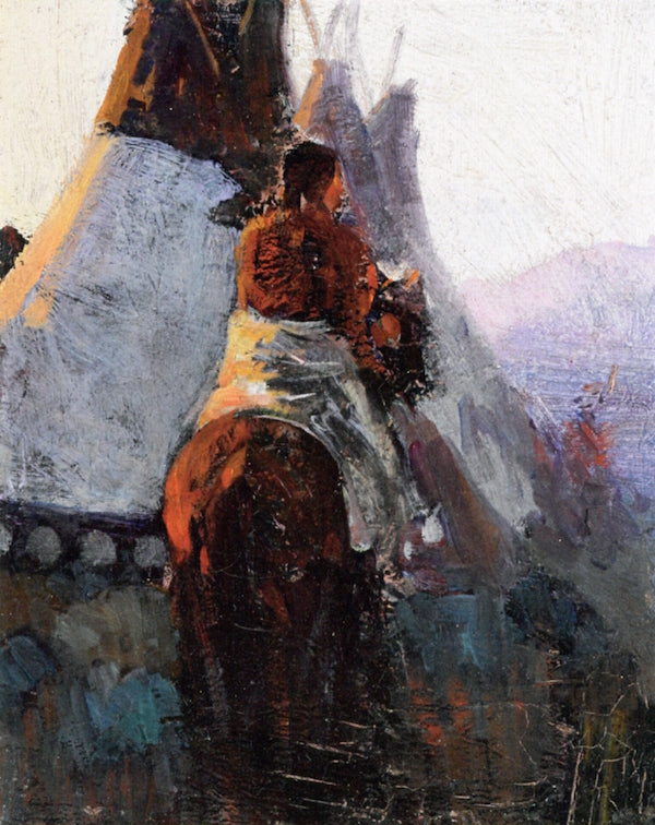 Mounted Indian, vintage artwork by Frank Tenney Johnson, 12x8" (A4) Poster