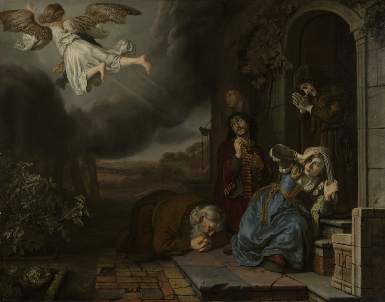 The Angel Taking Leave of Tobit and His Family, vintage artwork by Jan Victors, 12x8" (A4) Poster