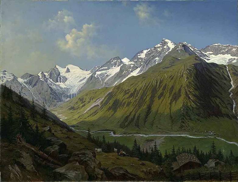 Das Thal von Ferleiten mit dem Wiesbachhorn, vintage artwork by Hubert Sattler, A3 (16x12") Poster Print
