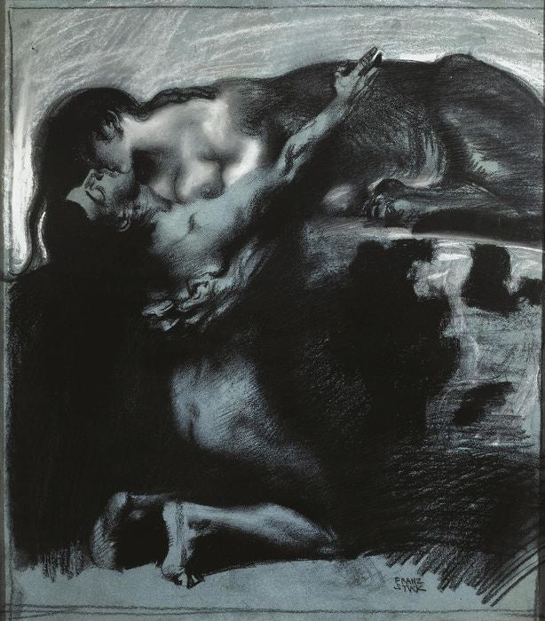 Kiss of a Sphinx, vintage artwork by Franz von Stuck, 12x8" (A4) Poster