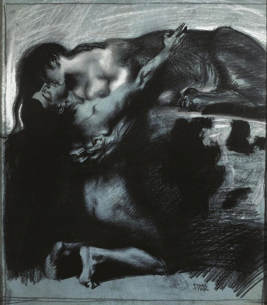 Kiss of a Sphinx, vintage artwork by Franz von Stuck, 12x8" (A4) Poster