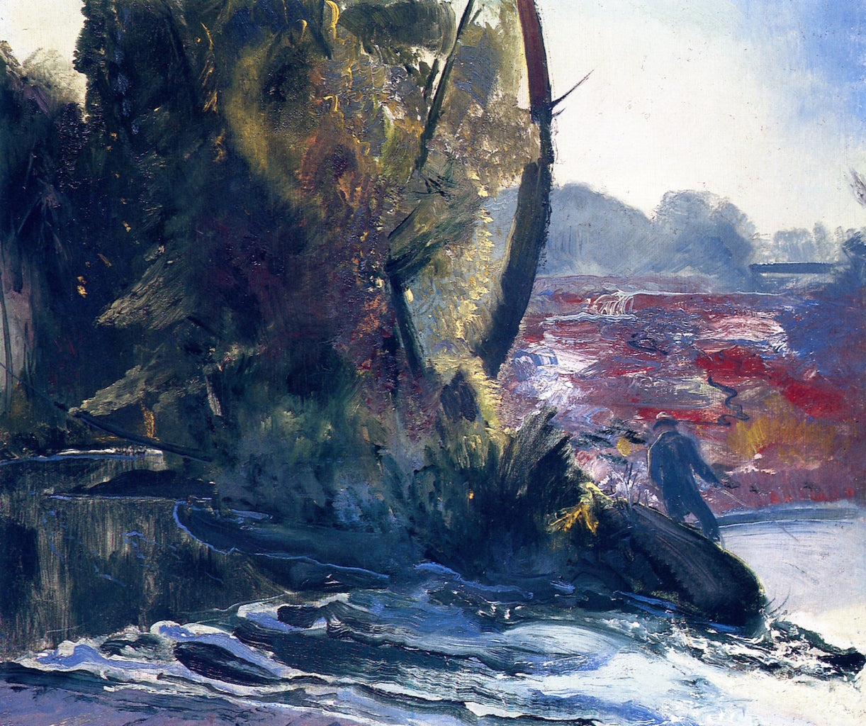 Fisherman and Stream, vintage artwork by George Wesley Bellows, 12x8" (A4) Poster