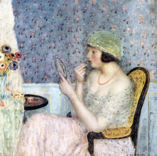 Girl Roughing Her Lips, vintage artwork by Frederick Carl Frieseke, 12x8" (A4) Poster